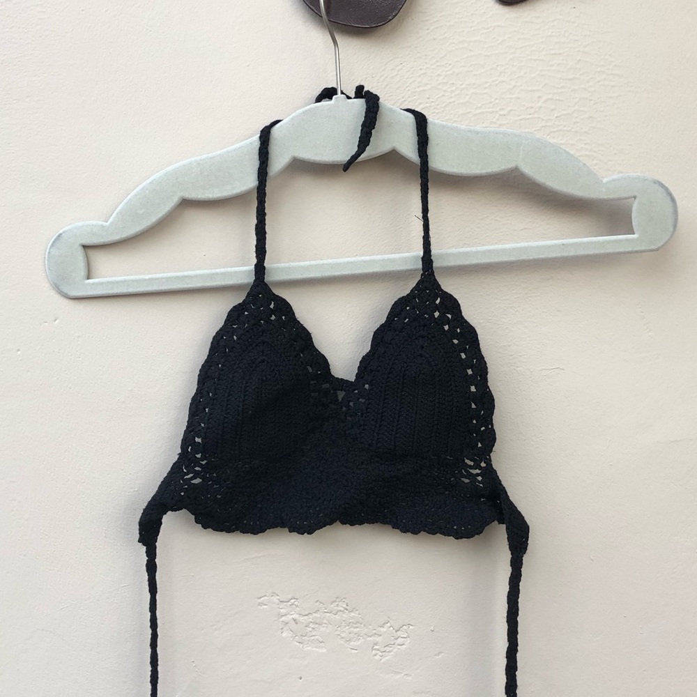 Black crochet tie top